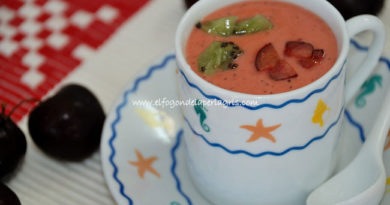 Gazpacho de kiwi y cerezas.